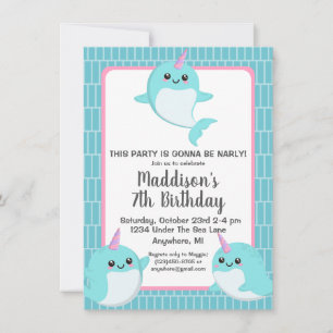 Invitación Cute Under the Sea Narwhal Birthday