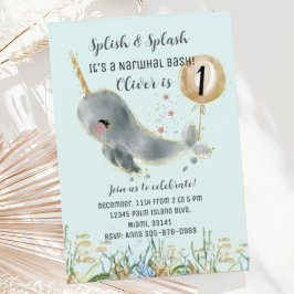 Invitación Cute Under the Sea Narwhal Birthday Invitation