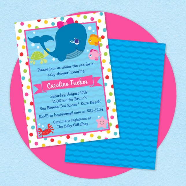 Invitación Cute Under the Sea Whale Chica Rosa Baby Shower (Subido por el creador)