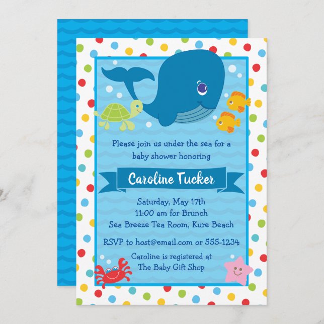 Invitación Cute Under the Sea Whale Ocean Baby Shower (Anverso / Reverso)