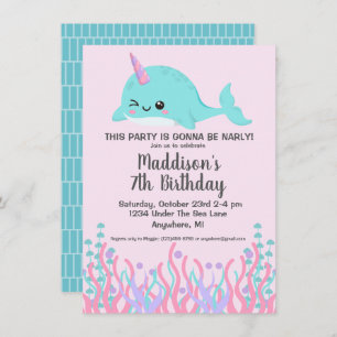 Invitación Cute Under the Sea Winking Narwhal Cumpleaños