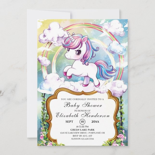 Invitación Cute Unicorn Baby Shower (Anverso)