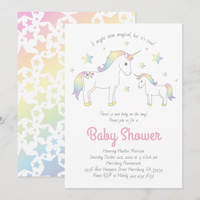 Invitación Cute Unicorn Baby Shower (Anverso / Reverso)