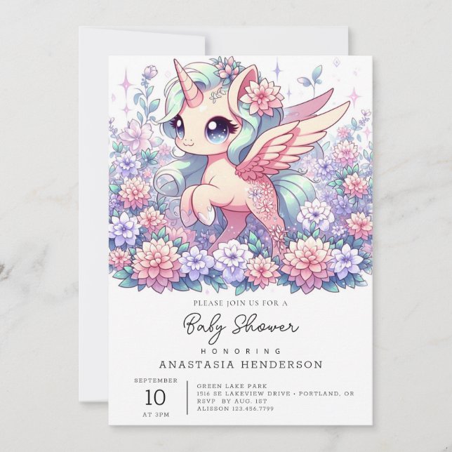 Invitación Cute Unicorn Baby Shower (Anverso)