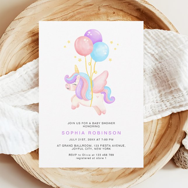 Invitación Cute Unicorn Balloons Modern Pastel Baby Shower (Subido por el creador)