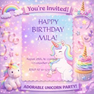 INVITACIÓN CUTE UNICORN BIRTHDAY INVITATION
