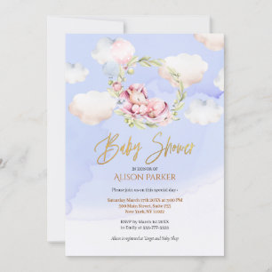 Invitación Cute Unicorn Floral Greeneration Blue Sky Baby Sho