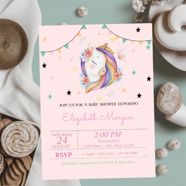 Invitación Cute Unicorn Flowers Baby Shower (Subido por el creador)