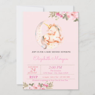 Invitación Cute Unicorn Moon Floral Baby Shower