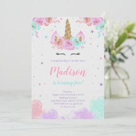 Invitación Cute Unicornio cumpleaños Floral Magnífica Unicorn