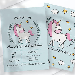 Invitación Cute unicornio en las risas. Cumpleaños