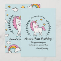 Cute unicornio en las risas. Cumpleaños. Gracias.