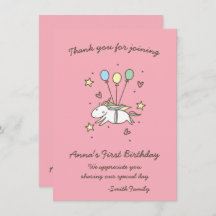 Cute unicornio en las risas. Cumpleaños. Gracias.