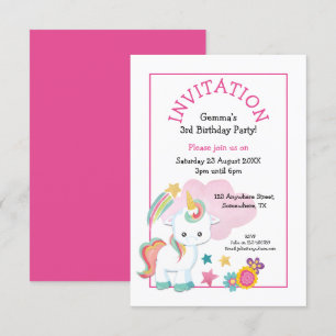 Invitación Cute Unicornio Pink Young Birday Party