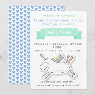 Invitación Cute unicornio   Reunión y Recién nacido de bienve