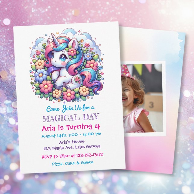Invitación Cute unicornio y cumpleaños de foto de niño (Subido por el creador)