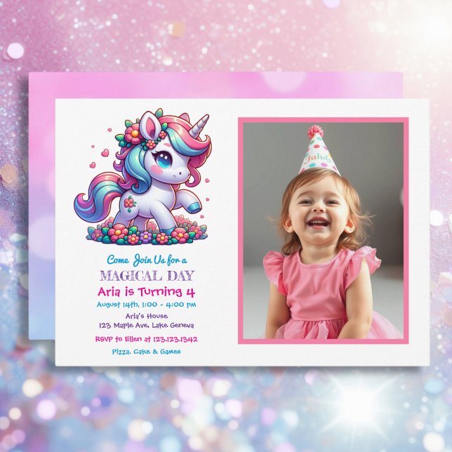 Invitación Cute unicornio y cumpleaños de foto de niño (Subido por el creador)
