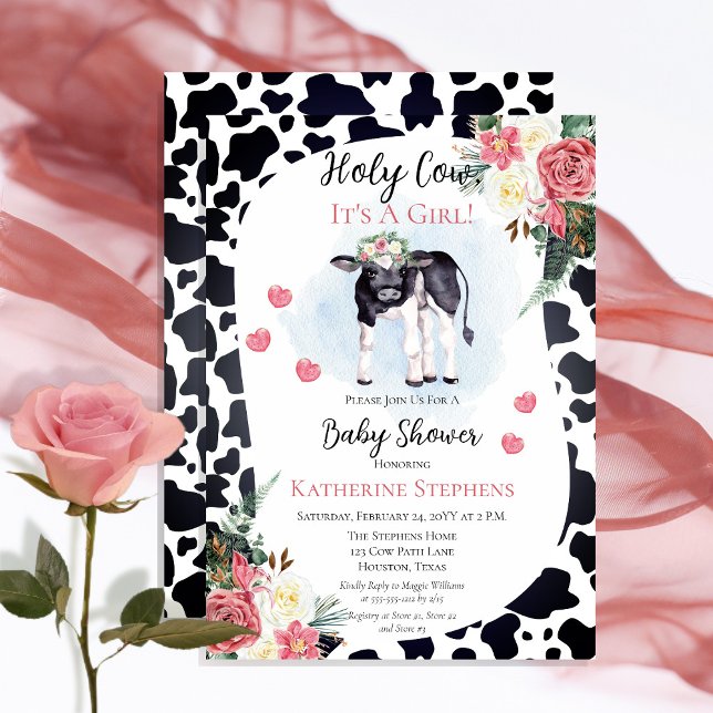 Invitación Cute, vaca sagrada, es un Baby Shower Chica (Cute "Holy Cow, It's A Girl!" Baby Shower Invitation - Print | Digital Download)