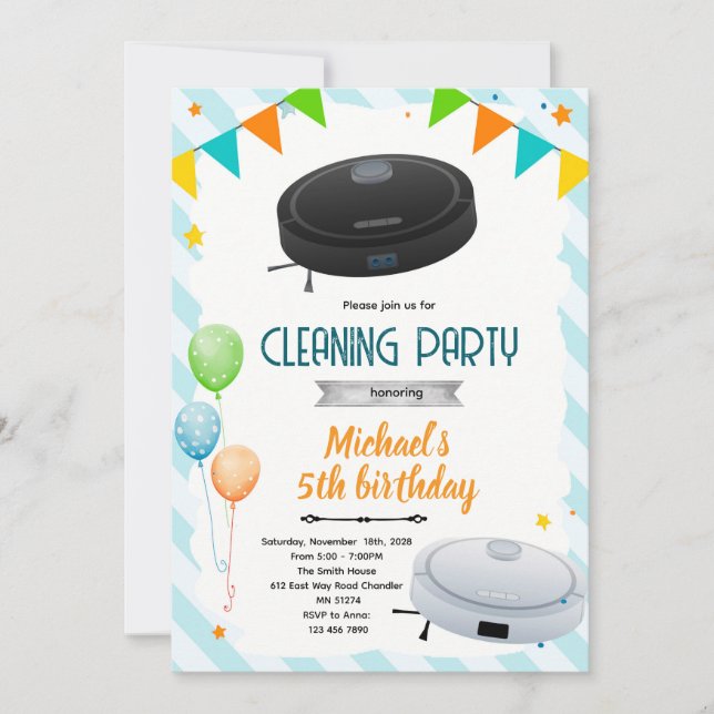 Invitación Cute vacuum theme party invitation (Anverso)