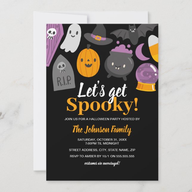 Invitación Cute, vamos a tener una fiesta de Halloween atemor (Anverso)