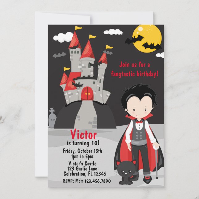 Invitación Cute Vampire Boy Halloween niños charlatanes invit (Anverso)