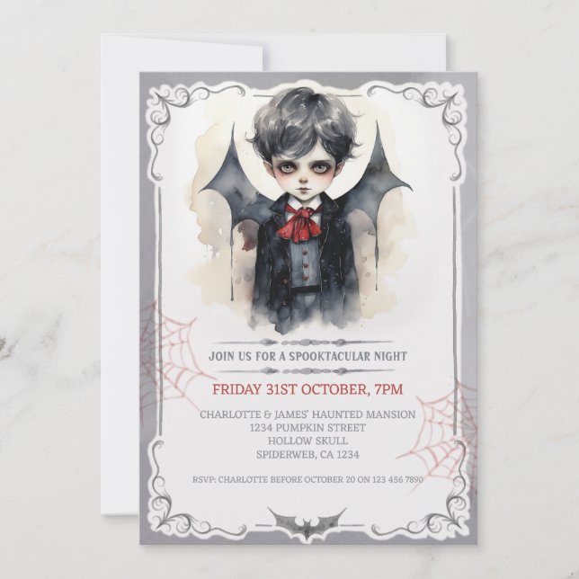 Invitación Cute Vampire Boy Halloween niños Spooky (Anverso)