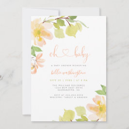 Invitación Cute verde Rubor Floral rosa Oh Baby Shower