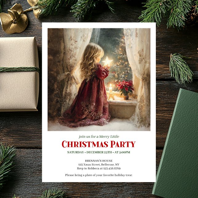 Invitación Cute Victorian Little Girl Awaiting Santa Editable (Cute Victorian Little Girl Awaiting Santa Editable Invite)