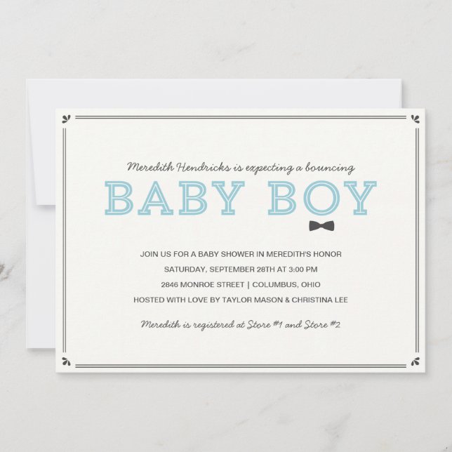 Invitación Cute Vintage | Boy Baby Shower (Anverso)