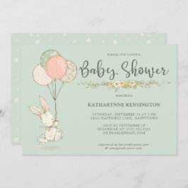 Invitación Cute Vintage Bunny Floral Baby Shower
