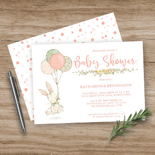 Invitación Cute Vintage Bunny Wildflower Baby Shower