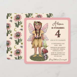 Invitación Cute Vintage Fairy Fourth Birday Party