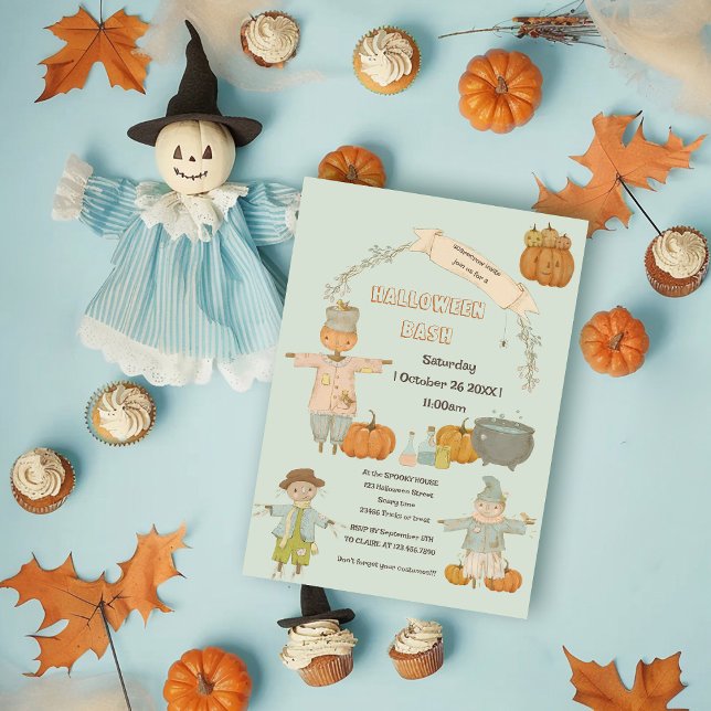 Invitación Cute Vintage scarecrow halloween bash (Subido por el creador)