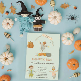 Invitación Cute Vintage scarecrow halloween bash