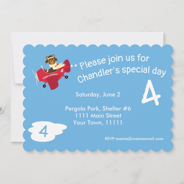Invitación Cute Vintage Teddy Bear Pilot Cumpleaños (Reverso)