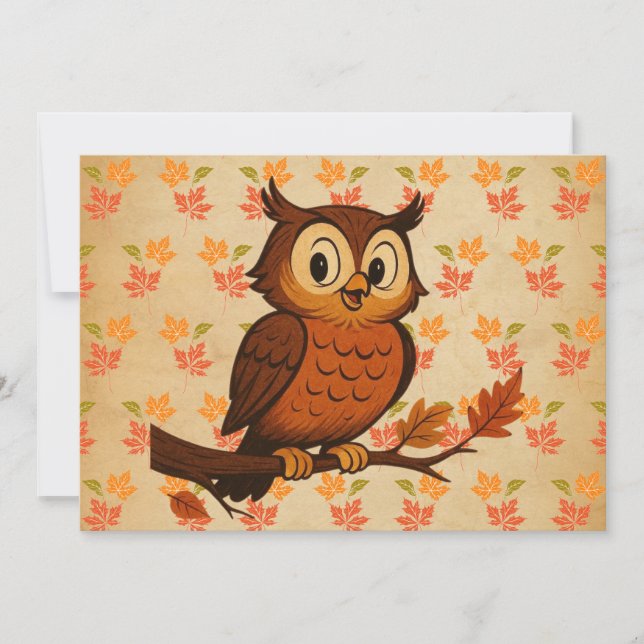 Invitación Cute, vintage whimsical fall/autumn owl (Anverso)