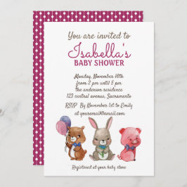 Invitación Cute Watercolor Animals Baby Shower