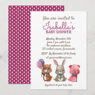 Invitación Cute Watercolor Animals Baby Shower