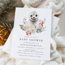 Cute Watercolor Ártico Seal Winter Baby Shower