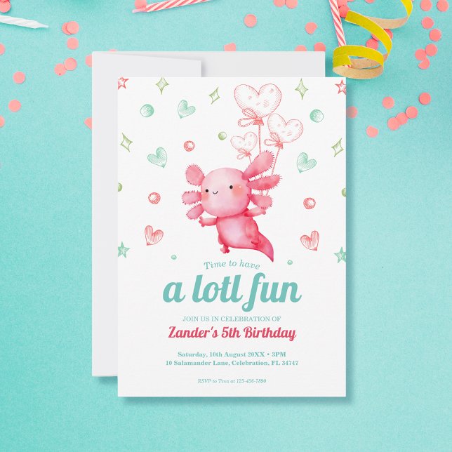 Invitación Cute Watercolor Axolotl Niños Fiesta de cumpleaños (Subido por el creador)