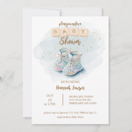 Invitación Cute Watercolor Baby Shoe Baby Shower