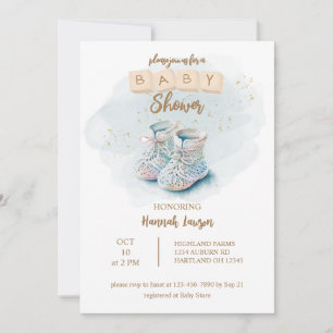 Invitación Cute Watercolor Baby Shoe Baby Shower