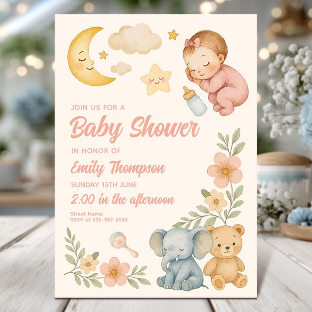 Invitación Cute Watercolor Baby Shower Animals (Subido por el creador)