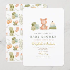 Invitación Cute Watercolor Baby Toys Baby Shower