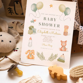Invitación Cute Watercolor Baby Toys Baby Shower