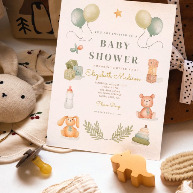 Invitación Cute Watercolor Baby Toys Baby Shower (Subido por el creador)