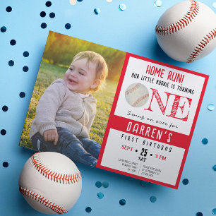 Invitación Cute Watercolor Baseball Photo 1er cumpleaños