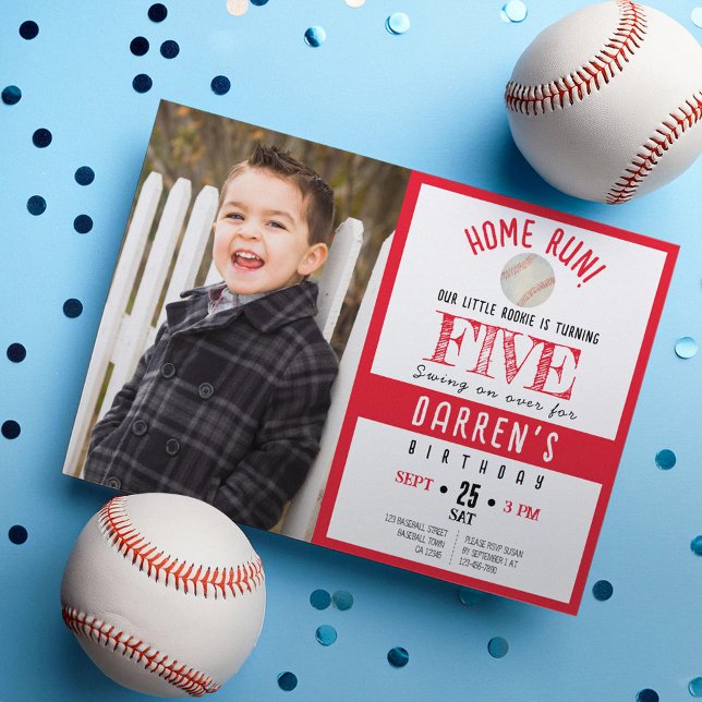 Invitación Cute Watercolor Baseball Photo Birday (Subido por el creador)