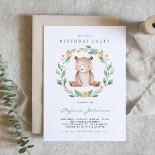 Invitación Cute Watercolor Bear Bear Woodland Kids Cumpleaños