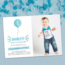 Invitación Cute Watercolor Blue Balloon Photo Birday Party